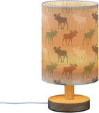 Table Lamp Elk Moose Deer Pattern Nightstand Lamp with Wood Base Fabric Lamp Shade Bedside Desk Lamp for Living Room Bedroom Kids Room Office