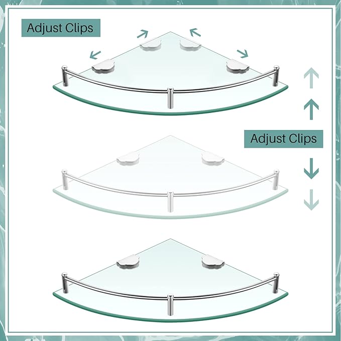 Crowye 2 Pcs Corner Shower Shelf 2-tier Glass Corner Shelf Stainless Steel Wall Mounted Bathroom Organizer for Storing Shower Gel Shampoo Brush, 9.25 Inches