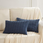 Fancy Homi Dusty Blue Lumbar Decorative Throw Pillow Covers 12x24 Inch for Living Room Couch Bed Sofa, Rustic Farmhouse Boho Home Decor, Soft Striped Corduroy Rectangle Cushion Case 30x60 cm