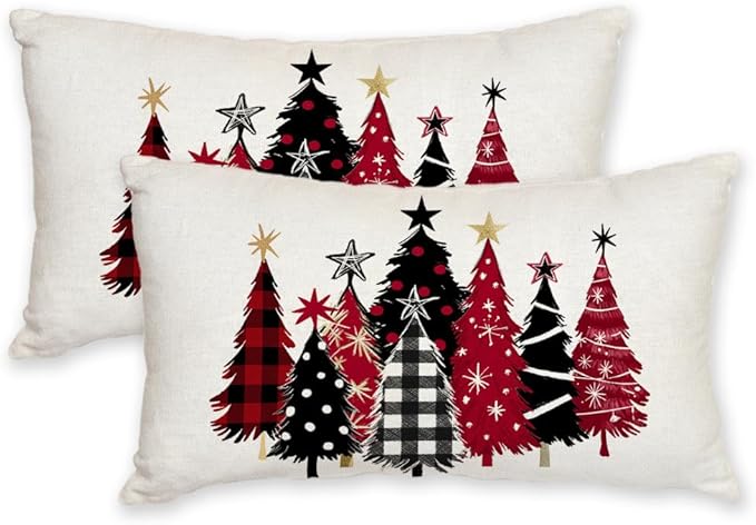 AACORS Christmas Pillow Cover 12X20 Set of 2, Watercolor Christmas Tree Stars Decoration Holiday Farmhouse Winter Pillow Case for Sofa Couch Decor AA651-12-2