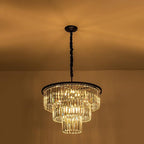 12 Lights 23.64" Black Modern Crystal Chandelier Crystal Pendant Ceiling Light Fixture 3-Tier Hanging Lighting for Dinning Room Bedroom Living Room Foyer