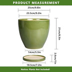Ceramic Pots for Plants - 10 Inch Planter for Indoor Ourdoor Plants Modern Large Flower Pot with Drainage Hole and Saucer Room Home Office Garden Patio Porch Decor Green