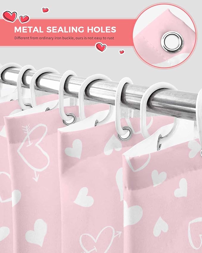 Vandarllin Pink Shower Curtain, Love Heart Shower Curtains Set with Hooks, Waterproof Fabric Bathroom Curtains Decor Home Accessories,Stall 36 X 72 Inch