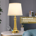 Touch Lamps for Nightstand Set of 2 - Gold Table Lamp for Bedroom 3 Way Dimmable Bedside Lamps with USB C+A Ports - Lamps for Night Stands Living Room End Table,2 LED Bulbs Included
