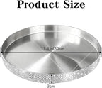 Round Bling Stainless Steel Serving Tray, Shiny Serving Platter for Coffee Table Display, Glitter Rhinestones Decorative Tray for Home Decor (Silver-11.8 inch)