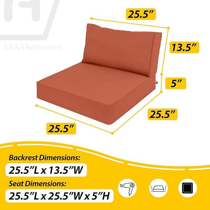 AAAAAcessories Outdoor Deep Seat Cushions, Waterproof, Fade-Resistant Patio Furniture Replacement Cushions, 25.5" x 25.5" x 5" + 25.5" x 13.5", Rust
