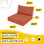 AAAAAcessories Outdoor Deep Seat Cushions, Waterproof, Fade-Resistant Patio Furniture Replacement Cushions, 25.5" x 25.5" x 5" + 25.5" x 13.5", Rust