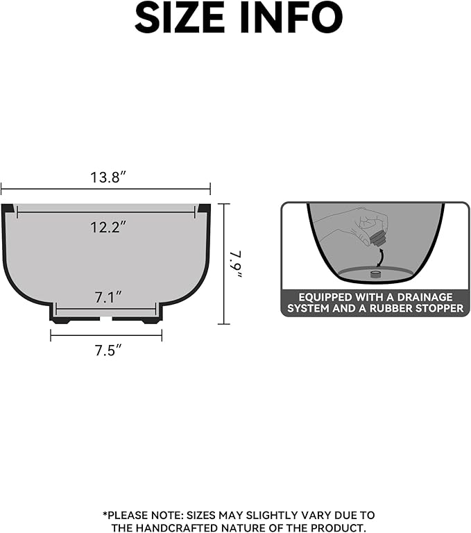 Kante 13.8 Inch Dia Concrete Bowl Planter, Large Tapered Bottom Plant Pot with Drainage, Smooth Weathered Concrete Finish with Warm Brown Interior, Ideal for Porch, Home, Garden, Patio