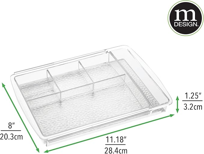 mDesign Expandable Makeup Organizer for Bathroom Drawers, Vanities, Countertops: Organize Makeup Brushes, Eyeshadow Palettes, Lipstick, Lip Gloss, Blush, Concealer - Adjustable Width - Clear