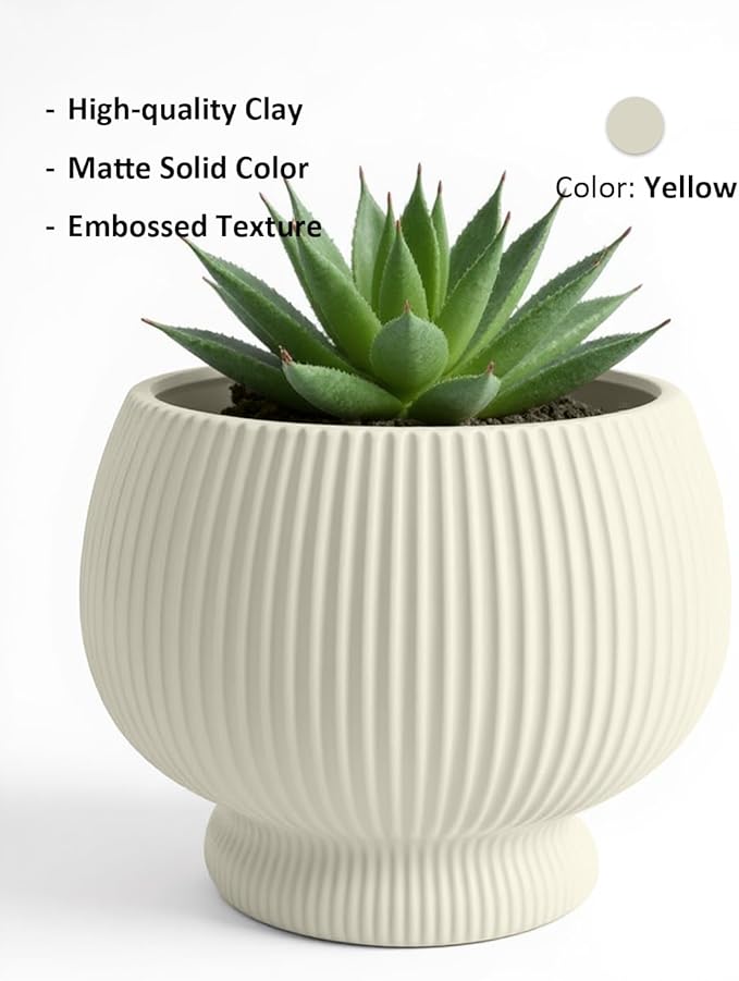 OXART 9.4 Inch Plant Pots, Ceramic Planters for Indoor Plants, Outdoor Flower Pots for Plants with Drainage Holes, Decorative Pot for Flowers & Herbs, No Trays, Yellow