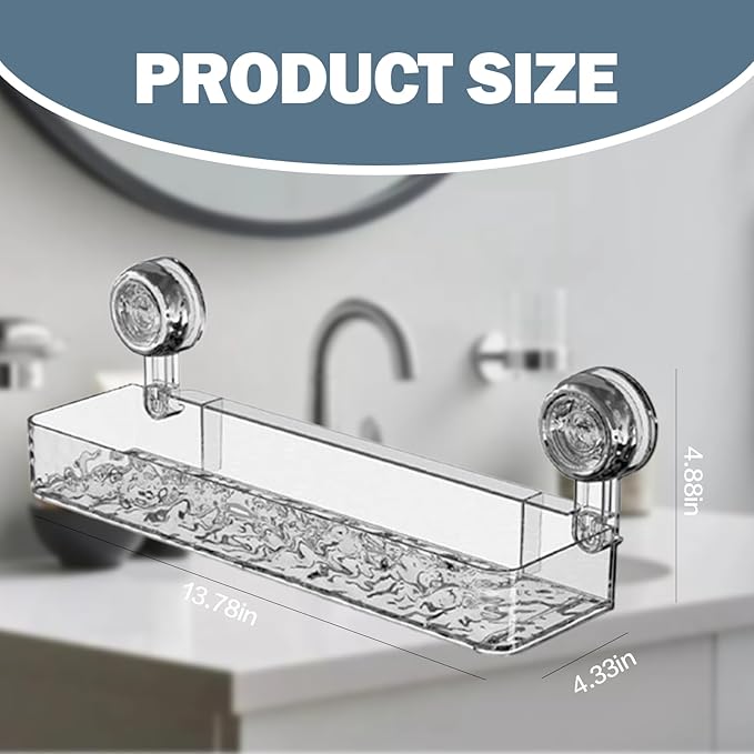 Bathroom Corrugated Suction Cup Storage Holder, Illuminate Suction Cup Shelves, No-Drill Wall Mounted Suction Cup Bathroom Storage Rack Shelf for Shower Kitchen