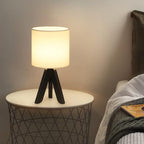 HAITRAL Wooden Tripod Table Lamp with Black Base, Small Table Lamp Bedsides Lamp with Linen Fabric Shade, Nightstand Lamp Cute Night Lamp for Bedroom,Kids Room,Nursery,Dorm
