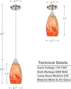 Art Glass Mini Pendant Lights Kitchen Island Marble Glass Pendant Light Shade with Brushed Nickel Finish Ceiling Hanging Lights for Kitchen Over Sink,Dining/Living Room Red Marble-1Pack