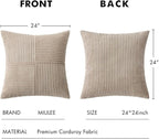 MIULEE Light Brown Corduroy Pillow Covers Pack of 2 Boho Decorative Spliced Throw Pillow Covers Soft Solid Couch Pillowcases Cross Patchwork Textured Cushion Covers for Living Room Bed Sofa 24x24 inch