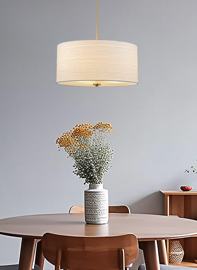 Kira Home Pearl 18" Modern 3-Light Large Drum Pendant Chandelier, White Textured Shade + Glass Diffuser, Adjustable Height, LED Compatible, Cool Brass Finish