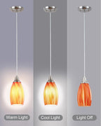Art Glass Mini Pendant Lights for Kithen Island Blown Glass Pendant Lighting Shade with Brushed Nickel Finish 3Pack Hanging Pendant Light Kitchen Counter,Dining/Living Room Red Orange