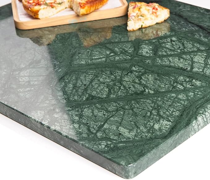 Natural Green Marble Cutting Board,16x12x0.5 Inch, Marble Pastry Board Hand Craft Slab with Non-Slip Feets for Cheese, Dough and Chocolate Tempering.