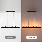 Untrammelife Modern 6-Light Linear Chandelier in Coal Black Finish 36" Farmhouse Rectangle Dining Room Light with Clear Glass Shade Linear Island Pendant Light for Kitchen Island Bedroom