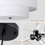 18" Drum Fabric Pendant Light, Large Modern Hanging Ceiling Chandelier Fixture with Dual Layer Fabric Shade, Ideal for Dining Room, Living Room, Bedroom, and Kitchen