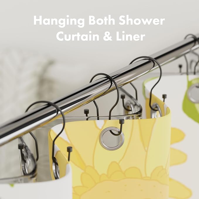 AmazerBath Shower Curtain Hooks Black Shower Curtain Rings with Cylindrical Design, Metal Shower Curtain Hooks Rust Proof, Smooth Glide Double Shower Hooks Rings for Shower Curtain