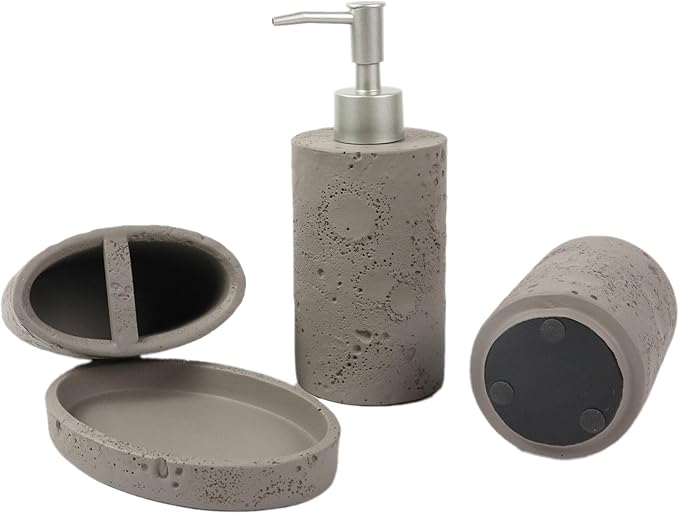 Hymmah Meteorites Bathroom Accessories Set,Farmhouse Bathroom Decor,4 Pcs Resin Gift Set Apartment Necessities, Contain Cotton Swab Jar,Soap Dispenser,Tumbler，Soap Dish/Tray