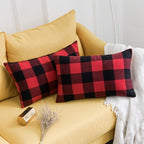 MIULEE Pack of 2 Christmas Classic Farmhouse Buffalo Check Plaids Polyester Linen Soft Solid Black and Red Decorative Porch Throw Pillow Covers Home Decor Cushion Case for Sofa Bedroom 12 x 20 Inch