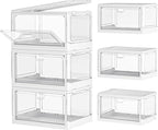 Clear Storage Bin with Lid 3 Pack 【Stackable & Sturdy】 Plastic Multifunctional Folding Storage Bins for Bedroom, Living Room, Study,Room, 23 QT Folding Box with Magnetic door