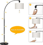 Black Arc Floor Lamps for Living Room,Modern Standing Lamp with Adjustable Drum Lampshade Tall Pole Lamp with Foot Switch Over Couch Arched Floor Light for Reading Bedroom 8W LED Bulb Included
