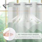 No Hook Shower Curtain with Snap in Liner and Sheer Window, Green Modern Geometric Fabric Shower Curtain Set for Bathroom Decor, 15-Second Quick Install, Abstract Irregular Ombre, 71"X86"