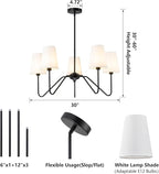 5 Light Modern Chandelier with White Shades, Elegant Pendant Light Fixture with Black Chandelier for Living Room, Dining Room, Bedroom, Hallway, Entryway, Height Adjustable