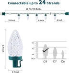 C9 LED Christmas Lights Outdoor, 68 Ft 100 LED C9 String Light with 100 All in One Clips, Connectable Waterproof Christmas Tree Lights for Outside Roofline Backyard Garden Decor, Pure White 2 Pack