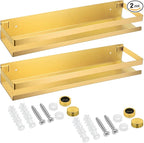 Lallisa 2 Pieces Stainless Steel Shelf Bathroom Shower Floating Shelves Wall Mounted Shower Caddy Basket Shelf Storage Organizer Shelves for Bathroom, Kitchen, Living Room (15.75 Inch/ 40 cm,Gold)