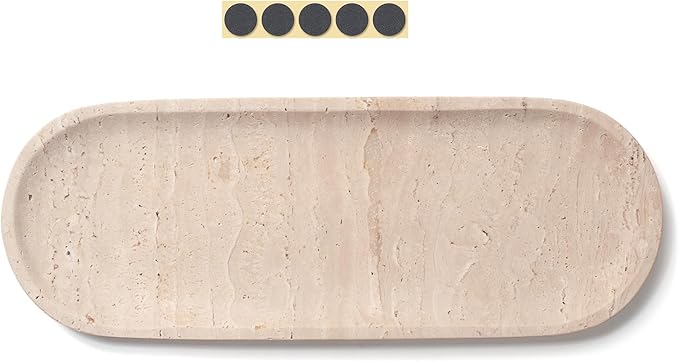 Oval Travertine Stone Tray for Jewelry, Candles, Perfume, Decorative Marble Bathroom Tray for Countertop Organizer 11.8inch x 6inch x 0.7inch