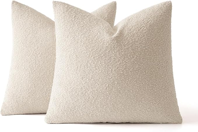 MIULEE 18x18 Inch Christmas Decorative Pillow Covers for Couch Bed Set of 2 Textured Boucle Neutral Winter Throw Pillows Natural Beige Accent Solid Cushion Pillowcases Sofa Livingroom Home Decor