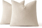 MIULEE 18x18 Inch Christmas Decorative Pillow Covers for Couch Bed Set of 2 Textured Boucle Neutral Winter Throw Pillows Natural Beige Accent Solid Cushion Pillowcases Sofa Livingroom Home Decor