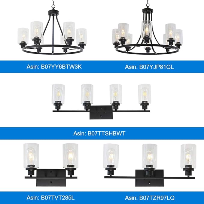 MELUCEE Black Chandelier 8 Lights, Kitchen Island Lighting Industrial Chandelier with Clear Glass Shade, Farmhouse Pendant Light for Dining Room Living Room Bedroom