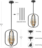 Black and Gold Chandelier for Dining Room, 4 Light Farmhouse Entryway Light Fixture, Adjustable Modern Farmhouse Chandelier Light Rustic Small Kitchen Chandelier for Entryway, Living Room, Foyer