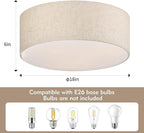 18'' Flush Mount Ceiling Light Modern Farmhouse Drum Ceiling Light Fixture with Linen Fabric Shade 3-Light Drum Ceiling Lighting Round Semi Flush Lighting for Bedroom Hallway Living Room