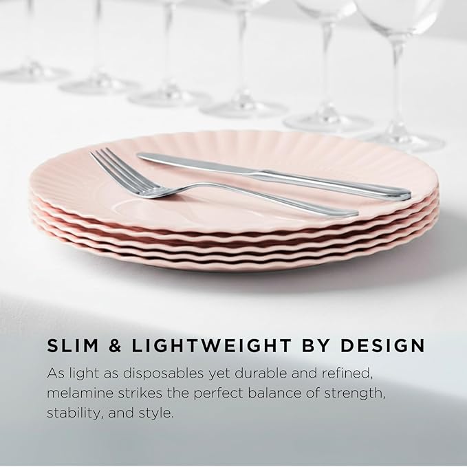 TP 8-Piece Melamine Plates Set, 10.5" & 8" Lightweight Reusable Dinner Plates for Picnic, Party & Outdoor Dining, Unbreakable Dishwasher Safe Tableware, Light Pink