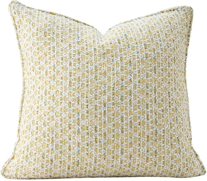 Luxury Tweed & Chenille Throw Pillow Covers – Set of 2 (18" x 18") with Soft and Luxurious Textures Decorative Throw Pillows for Couch, Bed, and Home Decor (Yellow)