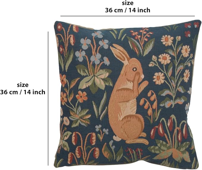 Charlotte Home Throw Pillow Covers - 14x14 Inch Decorative Tapestry Pillow Case for Sofa & Bed - Rabbit French Country Sofa Cushion Cases - Elegant Woven Accent Pillow Covers with Hidden Zipper