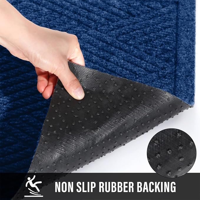 Sturdy Front Door Mat, Absorbent Muddy Dirt Resist Welcome Door Mats Outdoor Indoor, Stain and Fade Resistant, Non-Slip Rubber Backing Low Profile Doormat for Entryway, 30×17, Blue