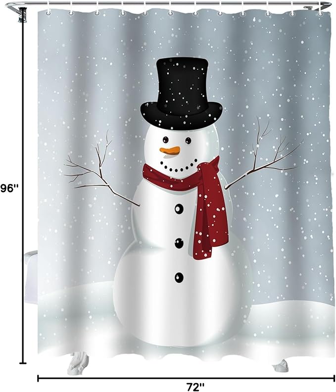Vandarllin Custom Christmas Snowman Bathroom Shower Curtain,Waterproof Polyester Fabric -Blue Red White-Extra Long 72" x 96"