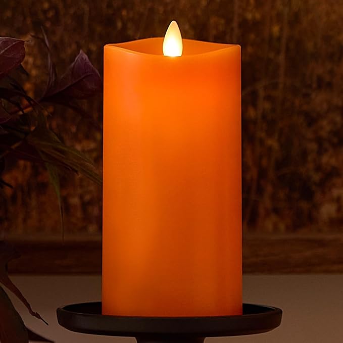 Luminara Flickering Flameless LED Candle, Battery Operated with Timer Function, Russet Orange Pillar 3 x 6.5 Inch, Real Wax Unscented Fall Home Indoor Decor, Remote Ready (Sold Separately), Melted Top