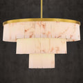 D34in Alabaster Round Chandelier, 3 Tiers Modern Marble Dining Room Chandeliers, Spanish Natural Alabaster Chandeliers, Alabaster Pendant Light Fixture, for Bedroom Entryway Foyer, Living Room