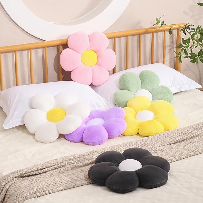17.7 Inch Sage Green Flower Pillow – Daisy Shaped Cute Decorative Throw Pillow, Soft Floral Seating Cushion Floor Pillows for Sofa, Bed, Chair & Room Decor