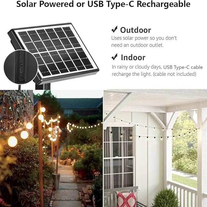 SUNTHIN Solar String Lights, 200ft(2x100ft) Solar Patio Lights with 48 Shatterproof G40 LED Bulbs, Waterproof Solar Powered Outdoor Lights for Backyard, Garden, Deck, Porch, Pergola, Pool, Camping