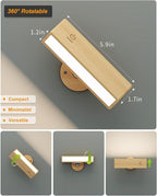 Battery Operated Wall Sconces Set of 2,Rechargeable Wall Lights Wood,Stick On Wall Lights for Bedroom,Wall Mounted Bedside Reading Lamps Dimmable,Battery Powered Wall Lamp for Bedroom