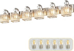Modern Bathroom Vanity Light, 6-Light Nickel Bathroom Lighting Fixtures Over Mirror, 44.1" Crystal Wall Light Sconce for Bathroom/Bedroom/Vanity, Includes LED Bulbs, Easy Installation