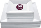 Aya's 60ct White Square Disposable Plates - Heavy Duty Plastic Party Plates for Christmas, Thanksgiving (30 Dinner & 30 Salad)